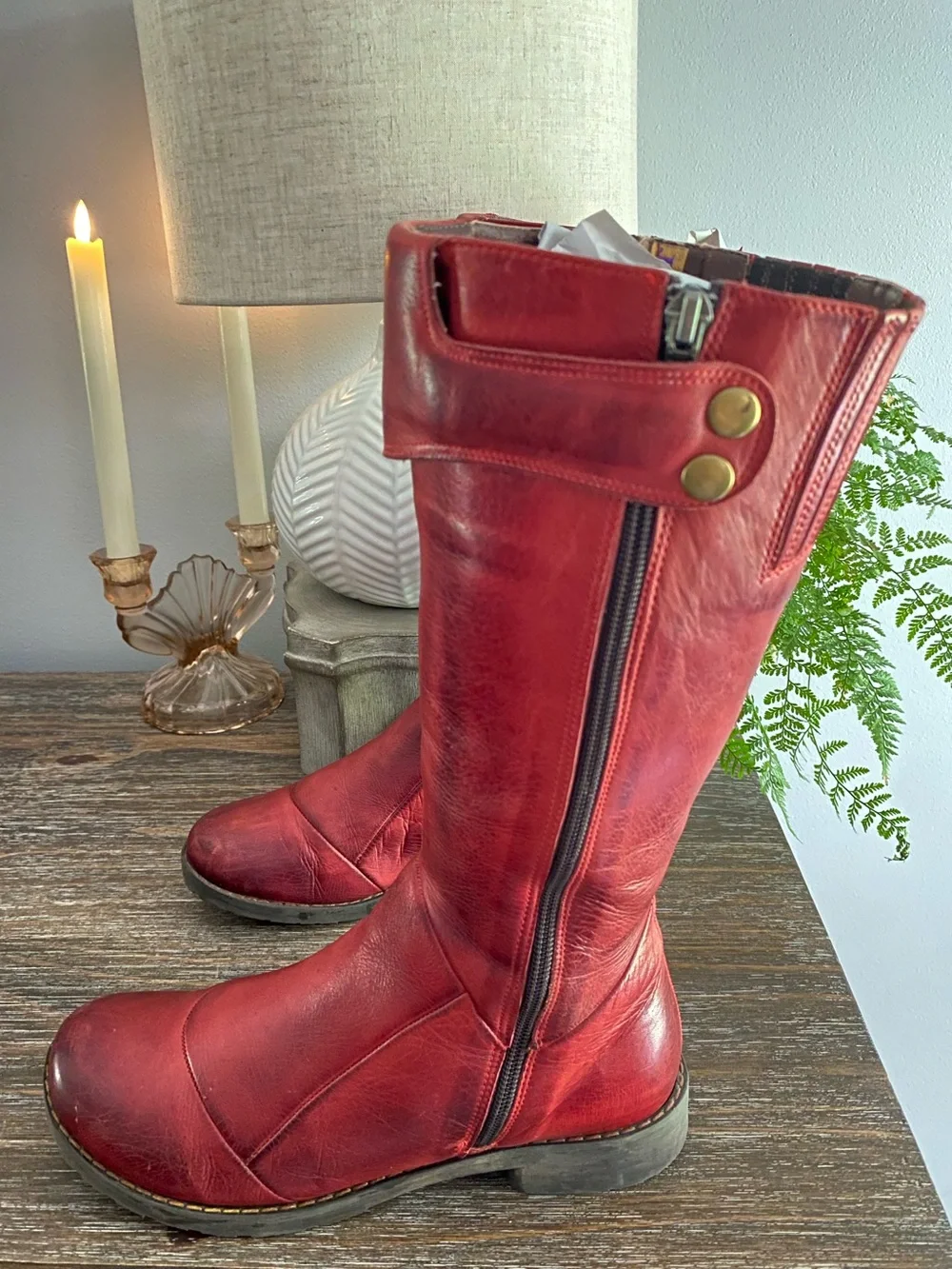 Jafa 2040 Boho Handmade in Israel Tall Leather Boots Womens 39 Ruby Red